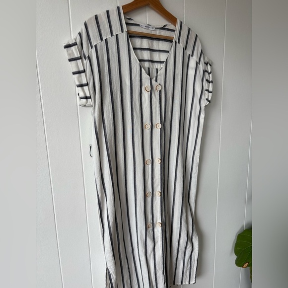 Mango Cotton Striped Midi Dress | Size Medium - Picture 3 of 5